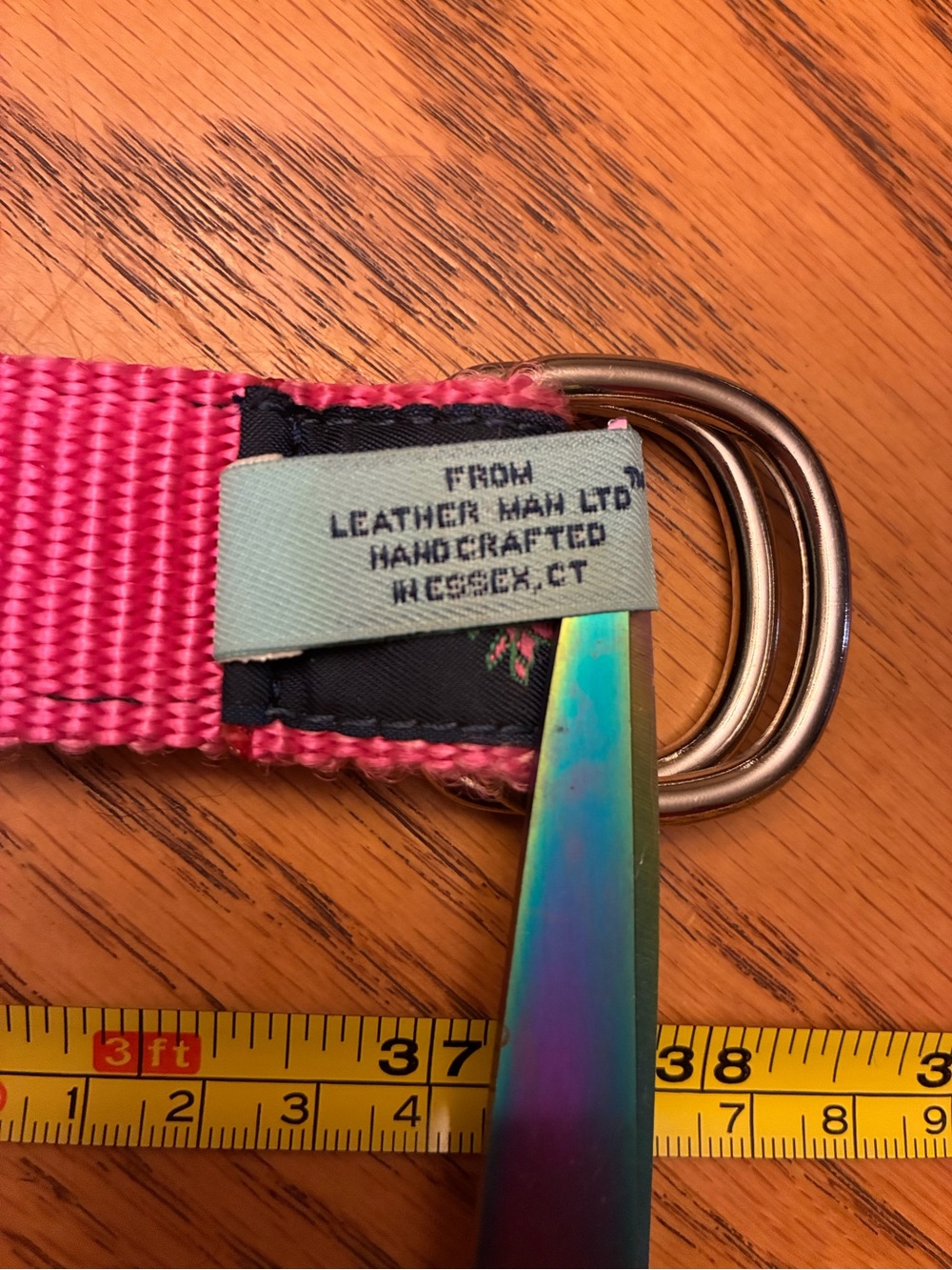Eliza B by Leatherman Ribbon D-Ring Belt with Pink Floral Trim and pink crabs - Picture 3 of 4